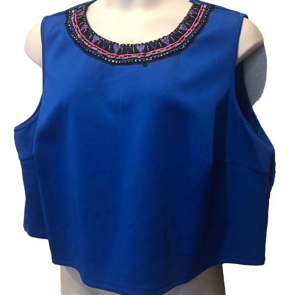 (NWT) Spense Women's Blue Beaded Crew Neck Satiny Crop Top Plus Size 24W - Picture 3 of 9